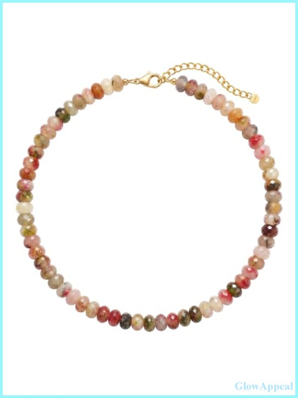 Natural Stone Beaded Choker Necklace 16 Inch Gold Plated Lobster Clasp Boho